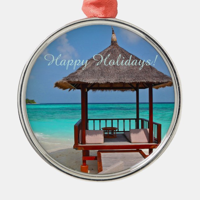 Happy Holidays Beautiful Maldives Islands Metal Ornament (Front)