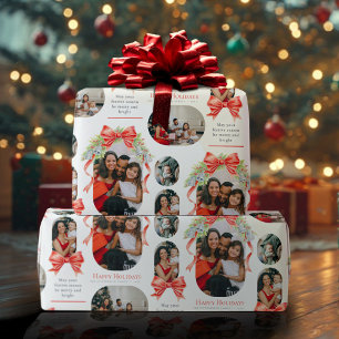 Happy Holidays bells bows watercolor photo Wrapping Paper