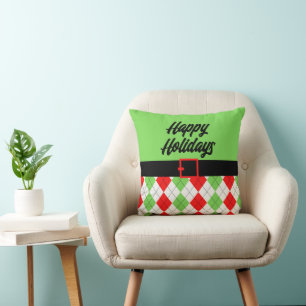 Happy Holidays Belt and Argyle Throw Pillow