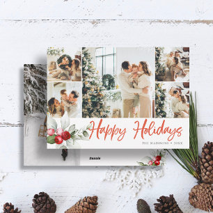Happy Holidays Berry Brush Script 7 Photo Holiday Card