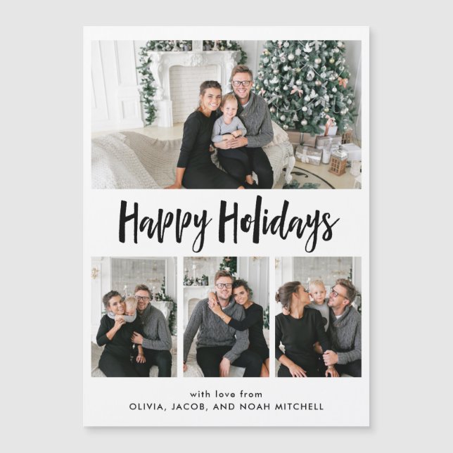 Happy Holidays | Black and White Multi Photo Grid (Front)