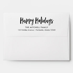 Happy Holidays   Black and White Script Envelope