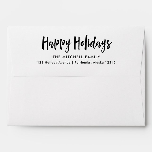 Happy Holidays | Black and White Script Envelope (Back (Top Flap))