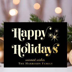 Happy Holidays Black Christmas Foil Holiday Card