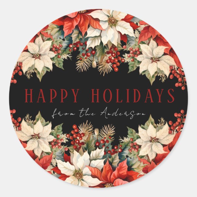 Happy Holidays Black  Classic Round Sticker (Front)
