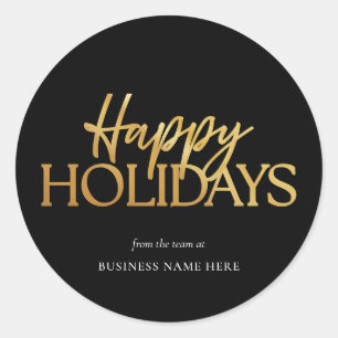 Happy Holidays Black Gold Business Christmas Classic Round Sticker