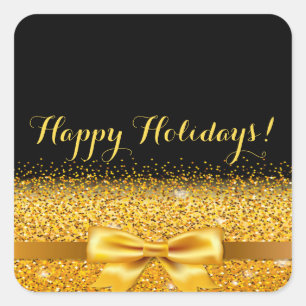 Happy Holidays black gold elegant  Square Sticker