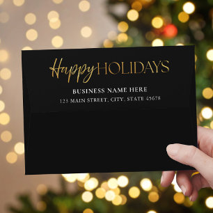 Happy Holidays Black Gold Return Address Envelope