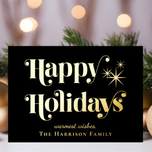 Happy Holidays Black Photo Christmas Foil Holiday Card