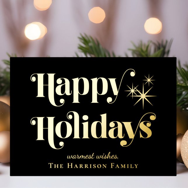 Happy Holidays Black Photo Christmas Foil Holiday Card (Creator Uploaded)