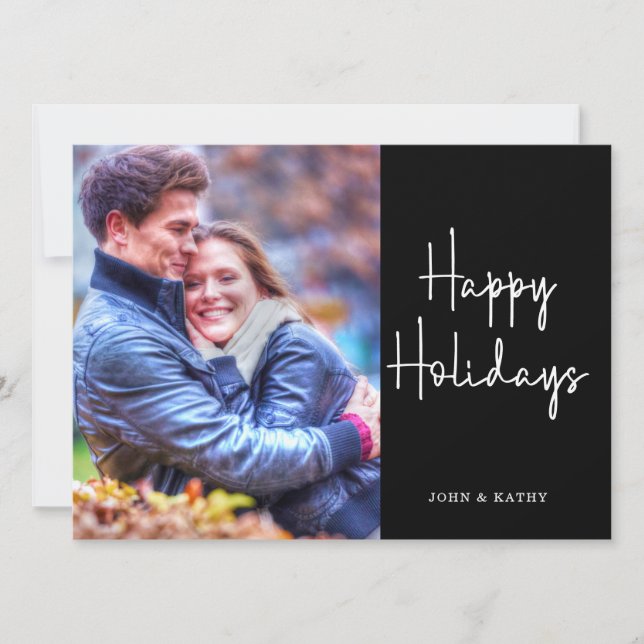 Happy Holidays | Black Photo Holiday Card (Front)