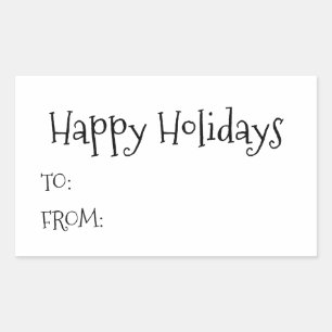 Happy Holidays black white to from blank cute  Rectangular Sticker