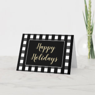 Happy Holidays Blank Black White Plaid Custom Holiday Card