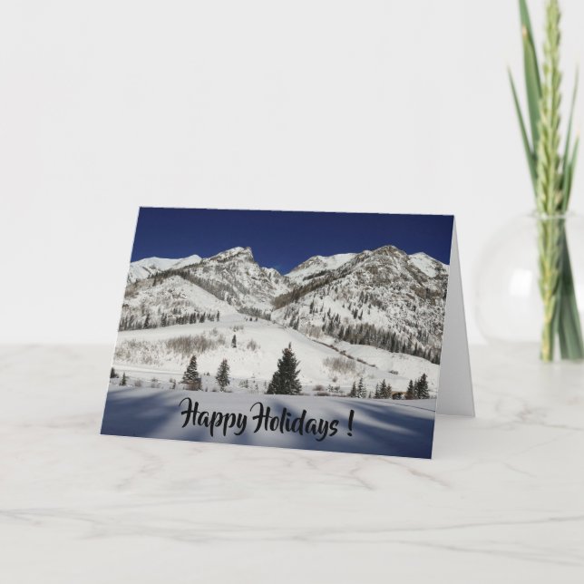 Happy Holidays! Blank with snowy mountain Holiday Card (Front)