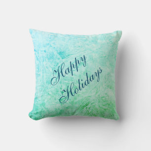 Happy Holidays Blue and green frost design Cushion