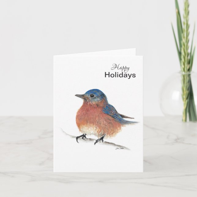 Happy Holidays Blue Bird Card (Front)