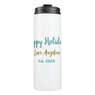 happy holidays blue brown name love christmas styl thermal tumbler
