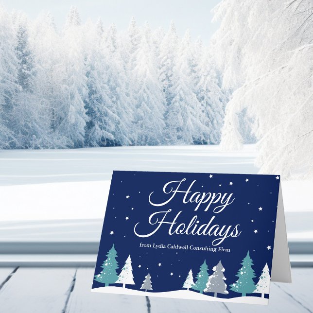 Happy Holidays Blue Customisable Company Christmas Holiday Card (Creator Uploaded)