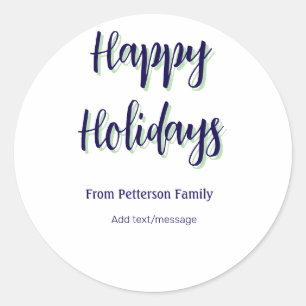Happy holidays blue green Christmas stylish modern Classic Round Sticker