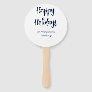 Happy holidays blue green Christmas stylish modern Hand Fan
