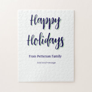 Happy holidays blue green Christmas stylish modern Jigsaw Puzzle