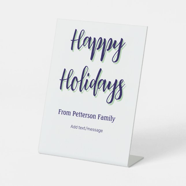 Happy holidays blue green Christmas stylish modern Pedestal Sign (Front)