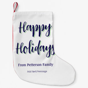 Happy holidays blue green Christmas stylish modern Small Christmas Stocking