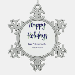 Happy holidays blue green Christmas stylish modern Snowflake Pewter Christmas Ornament