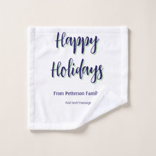 Happy holidays blue green Christmas stylish modern Wash Cloth