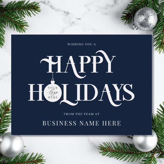 Happy Holidays Blue Modern Logo Business Holiday Card (Creator Uploaded)