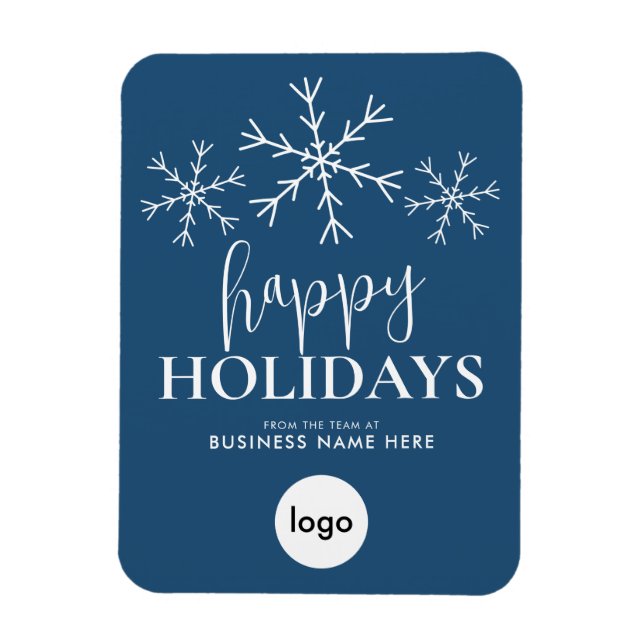Happy Holidays Blue Modern Logo Business  Magnet (Vertical)
