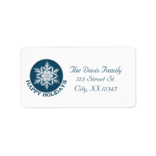 Happy Holidays Blue Paper Snowflake Label