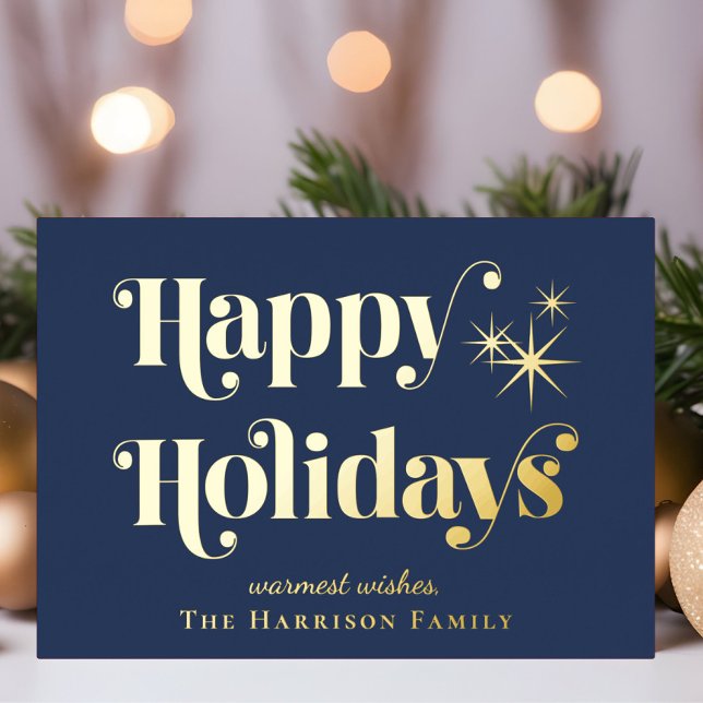 Happy Holidays Blue Photo Christmas Foil Holiday Card (Creator Uploaded)