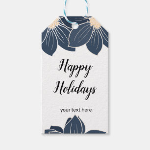 HAPPY HOLIDAYS blue pink flower GIFT TAGS