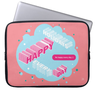 Happy Holidays, Blue & Pink Laptop Sleeve