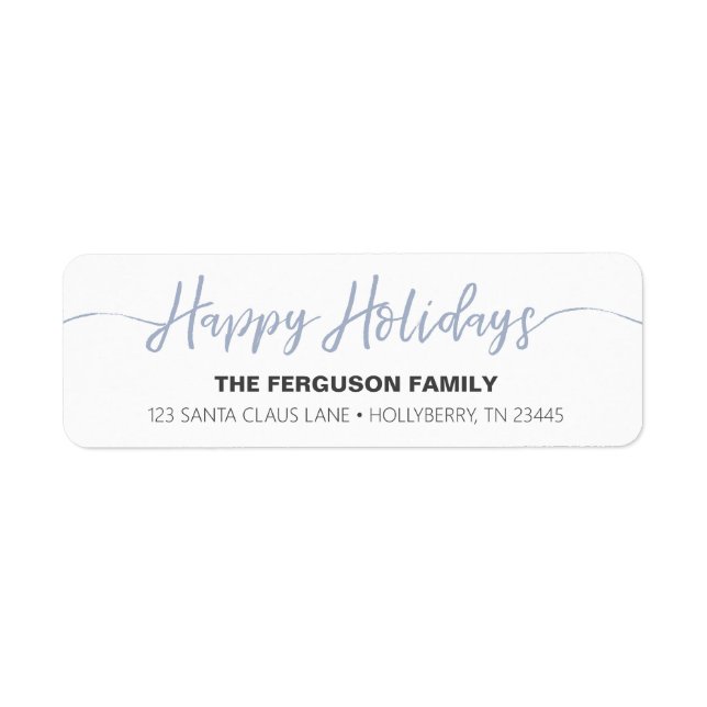 Happy Holidays Blue Script Return Address Label (Front)