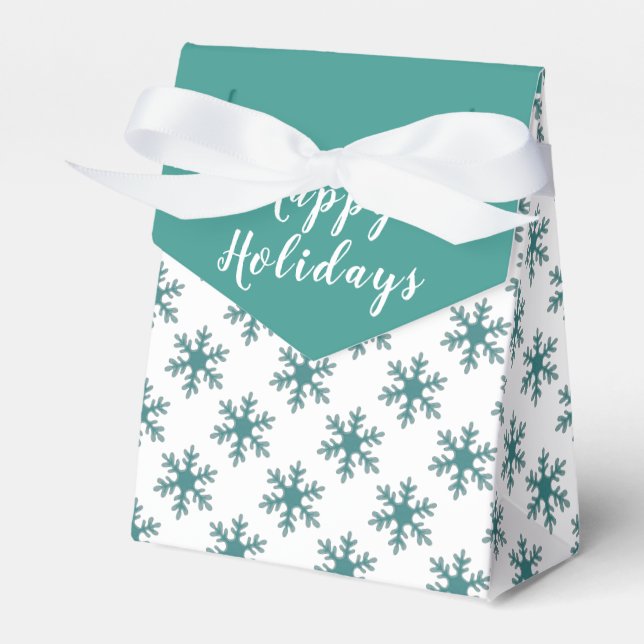 Happy Holidays Blue Snowflake Pattern Favour Box (Front Side)