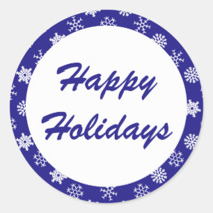 Happy Holidays Blue Snowflake Pattern Stickers