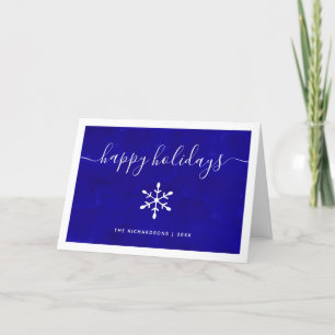 Happy Holidays   Blue Watercolor with Script Holiday Card