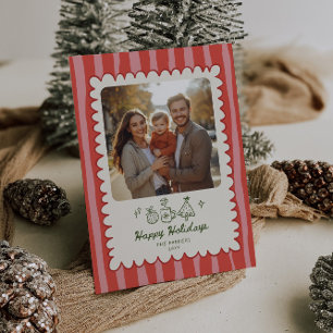 Happy Holidays Blush Red Whimsical Photo Holiday Card