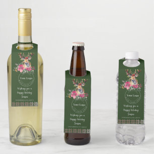 Happy Holidays Boho Corporate Client Gift Bottle Tag