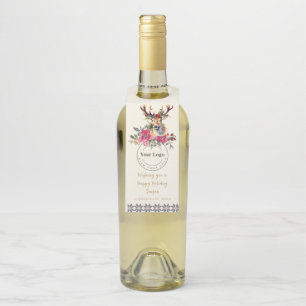 Happy Holidays Boho Corporate Client Gift Bottle Tag