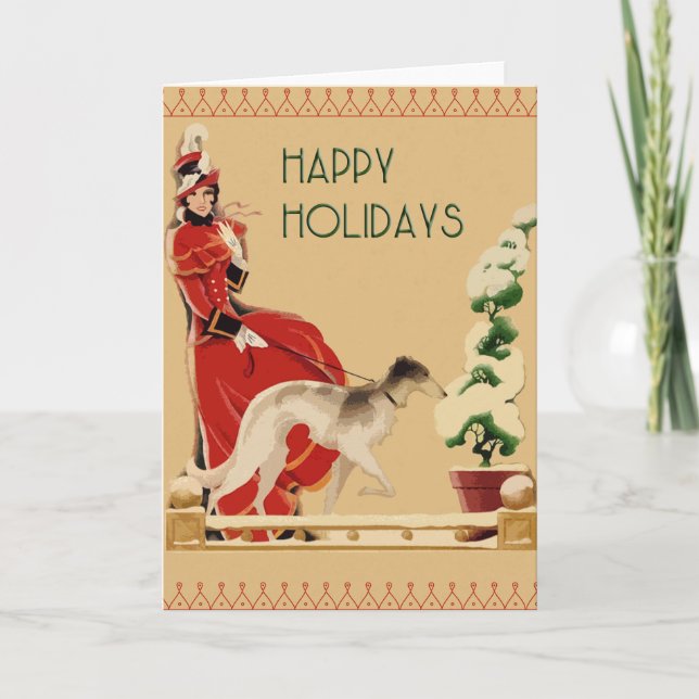 Happy Holidays Borzoi Christmas Card (Front)