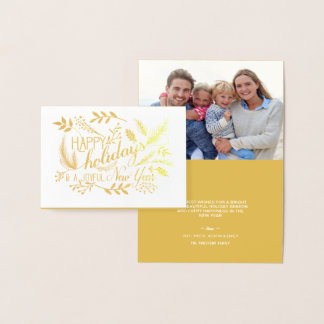 Happy Holidays Botanical Branches Word Art Foil Foil Card