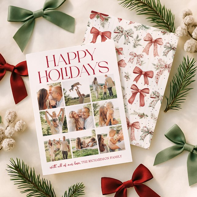 Happy Holidays Bow Photo Collage Holiday Card (Creator Uploaded)