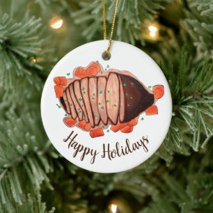 Happy Holidays Braised Beef Brisket Jewish Cuisine Ceramic Ornament