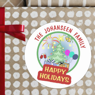 Happy Holidays Bright Colourful Bold Typography Classic Round Sticker