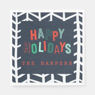 Happy holidays bright fun colourful Christmas part Napkin