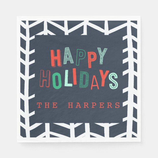 Happy holidays bright fun colourful Christmas part Napkin (Front)
