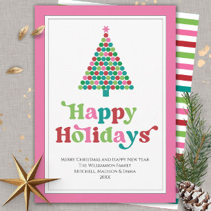 Happy Holidays Bright Fun Retro Christmas Tree Holiday Card